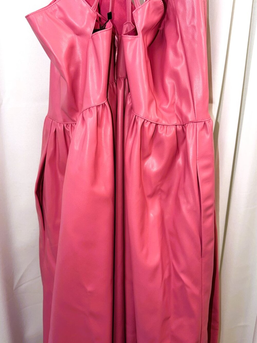 NWT Women's Fate Curve Pink Long Maxi Faux Leather Tiered Dress Size 3X - Picture 9 of 15